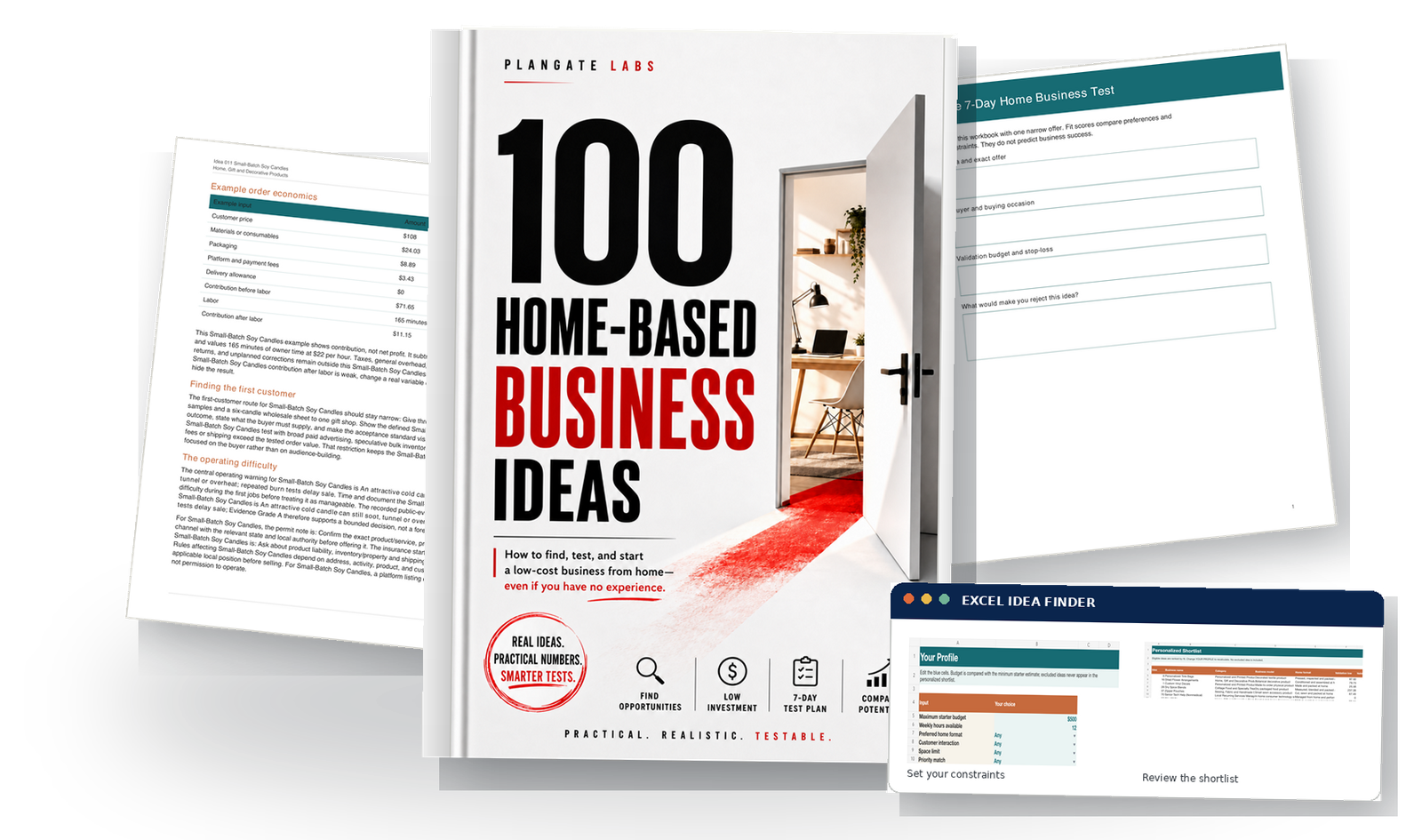 100 Home-Based Business Ideas ebook bundle with workbook and Excel Idea Finder